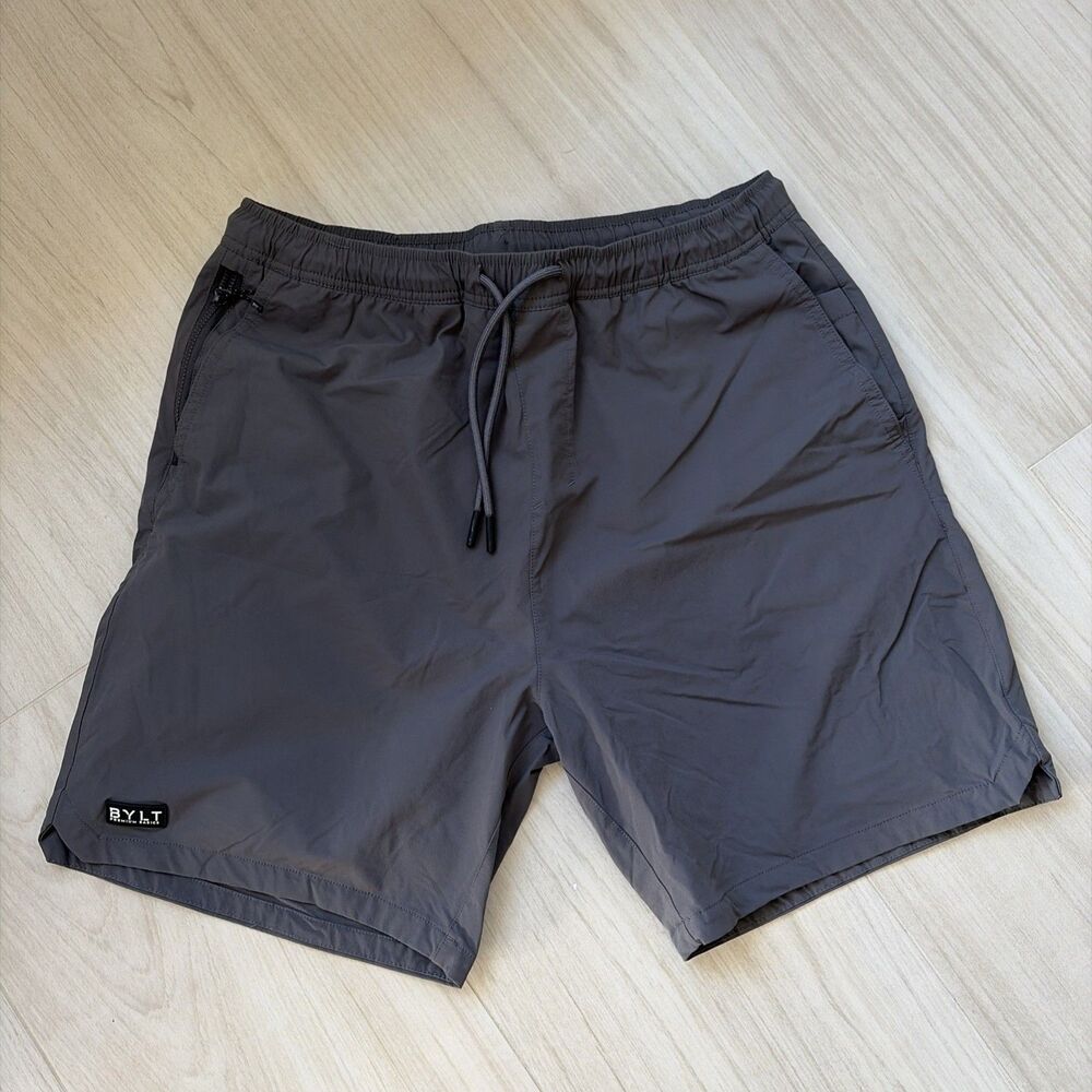 BYLT Bios Shorts Men's Large 32x7" Gray Lined Active Fitness Workout Gym Hybrid